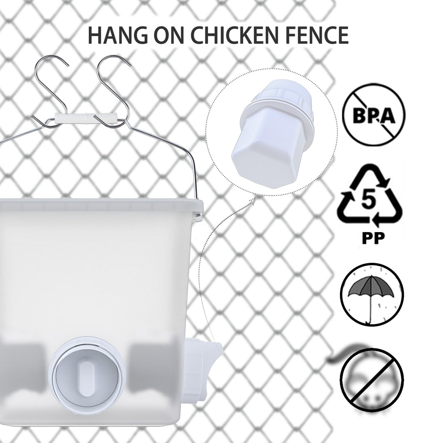 Large Automatic Chicken Feeder No Waste Poultry Feed Bucket 3 Gallon Feeding Container with 3 Ports