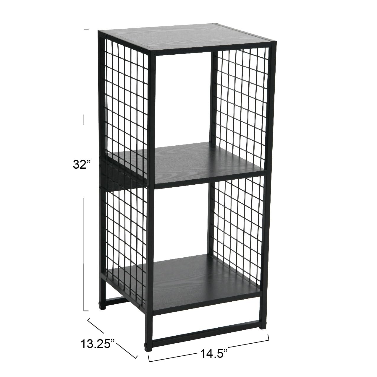 Household Essentials Trellis Open Storage Bookshelf with 2 Cube Compartments Black Oak Wood Grain and Black Metal