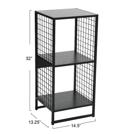 Household Essentials Trellis Open Storage Bookshelf with 2 Cube Compartments Black Oak Wood Grain and Black Metal