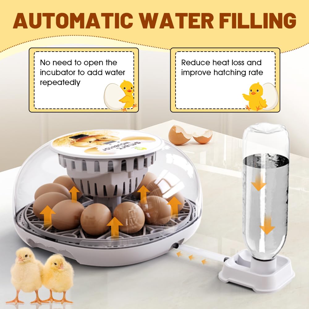 12 Automatic Egg Incubators for Hatching Eggs Whith Smart Temperature Control, Auto Turner, LED Candling for Chicken, Duck, Quail Eggs (12-Blue)