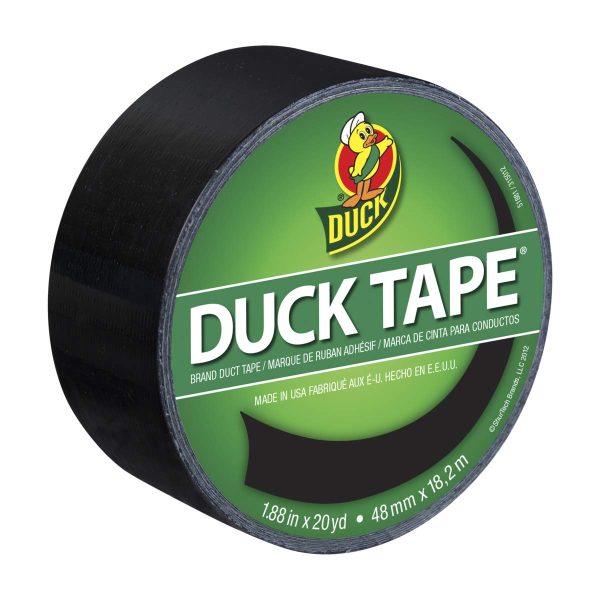 Duck 285636 Color Duct Tape 3-Pack, 1.88 Inches x 20 Yards, 60 Yards Total, 3-Roll Pack, Black, 3 Piece