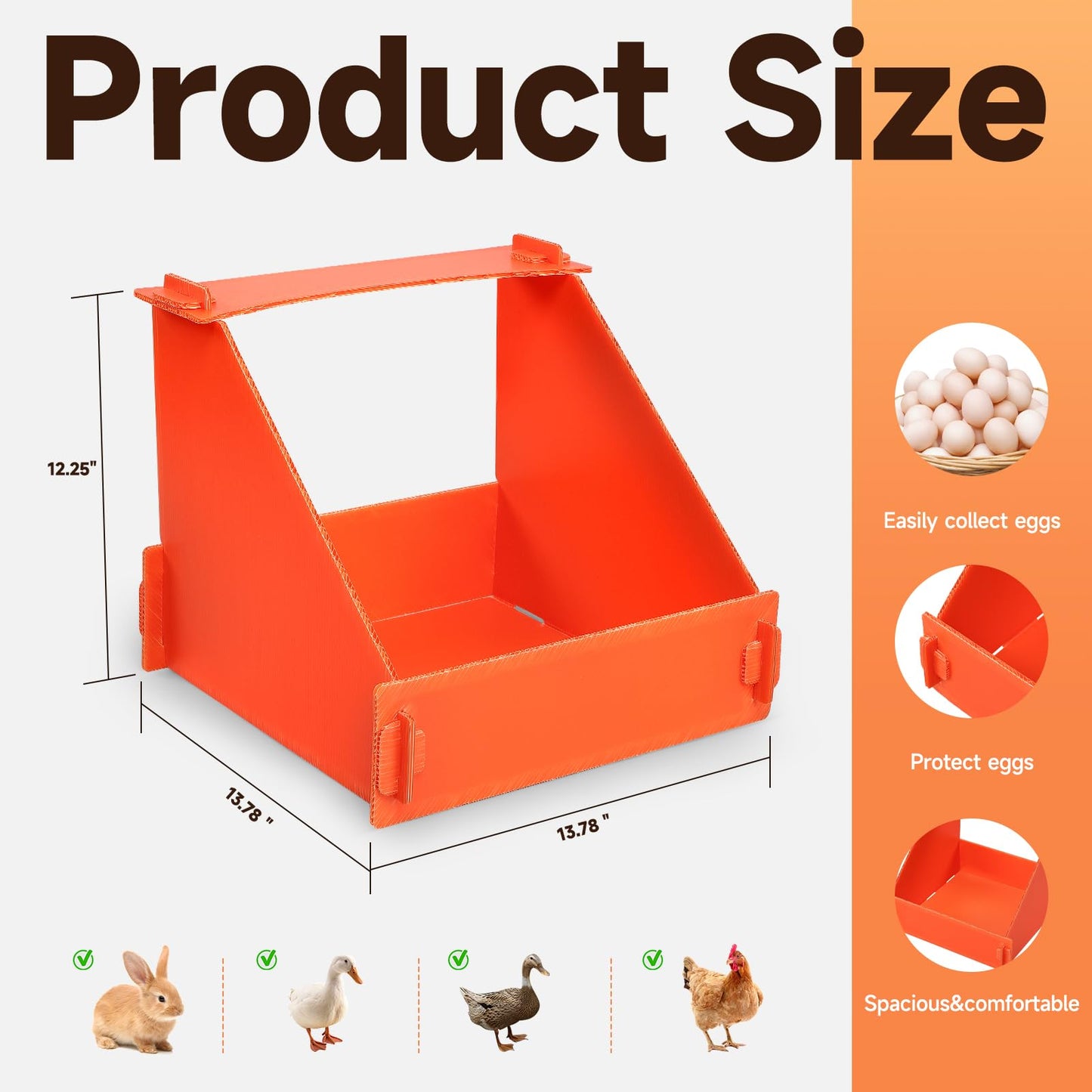 EARTHSON Orange 4 Pack Nesting Boxes for Chickens, Plastic Chicken Coop with 1 x Chicken Feeder, Indoor/Outdoor Use