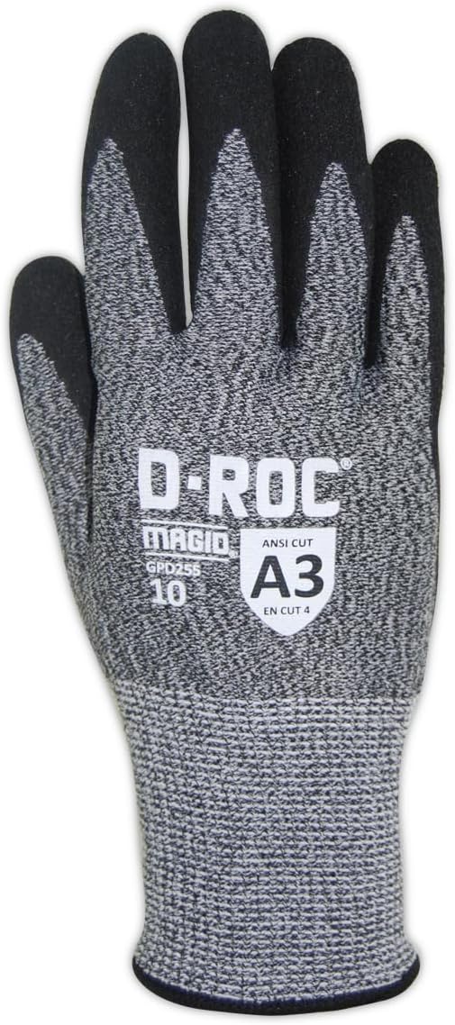 MAGID Griffin Gear ANSI A3 Hyperon Blended Sandy Nitrile Coated Work Gloves, 144 Pairs, Size 9/Large, GPD255