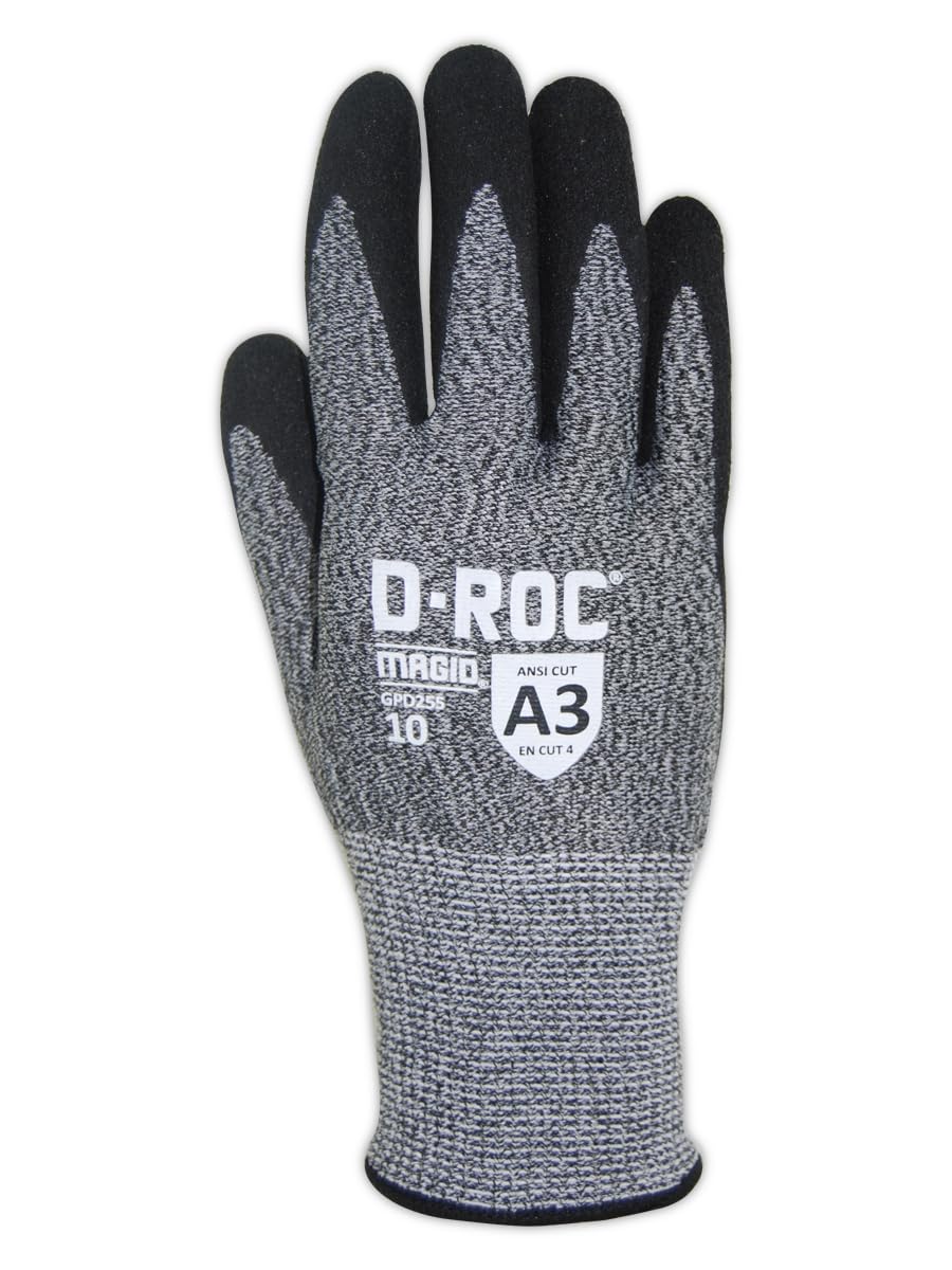 MAGID Griffin Gear ANSI A3 Hyperon Blended Sandy Nitrile Coated Work Gloves, 144 Pairs, Size 9/Large, GPD255