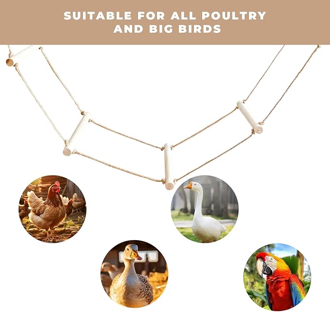 Chicken Coop Accessories, Wooden Long Rope Ladder, Chicken Roosting Bars, Perch Swing Toys for Hens, Geese, Ducks, Turkeys, Other Poultry