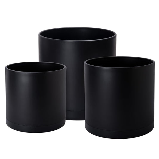 D'vine Dev 12 Inch 14 Inch 16 Inch, Set of 3 Plastic Planter Pots for Plants with Drainage Hole and Seamless Saucers, Black Color, XXX-Large, 74-V-B-7
