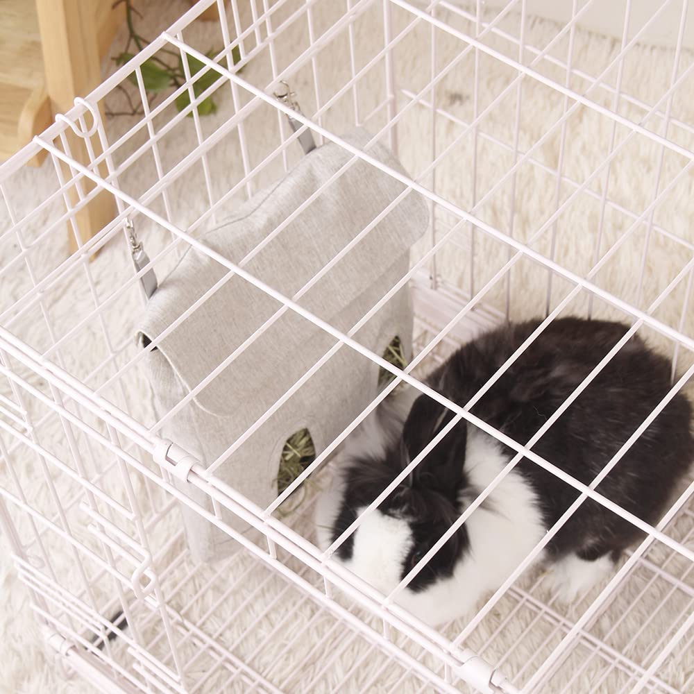 Rabbit Hay Feeder Bag, Guinea Pig Hay Feeder Storage,Sack Hay Bag Feeding Bag Storage for Chinchilla Hamsters Rabbit Guinea Pig Small Animals (L, Grey)