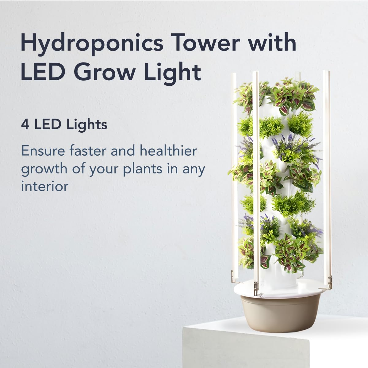 Flora Indoor Hydroponic Garden Tower with LED Grow Lights - Self-Watering Hydroponics System with Pump, Adapter, and Net Pots for Growing Herbs & Vegetables