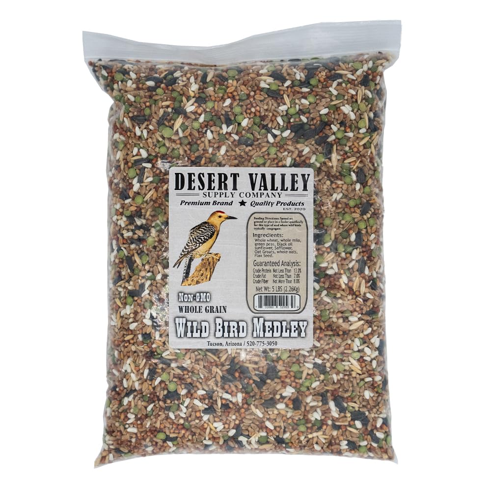 Desert Valley Premium Whole Grain Scratch Feed- Non GMO - Nutritious Treat for Chickens, Ducks, Wild Birds & More (5-Pounds)