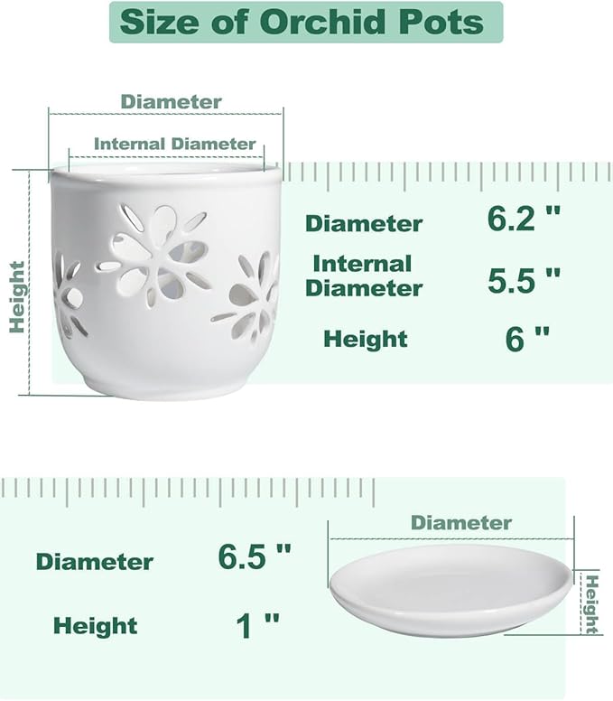 vensovo 6 Inch Orchid Pot with Holes and Saucer - White Ceramic Orchid Planter for Repotting, Flower Pot for Indoor/Outdoor Plants (1 Pack)