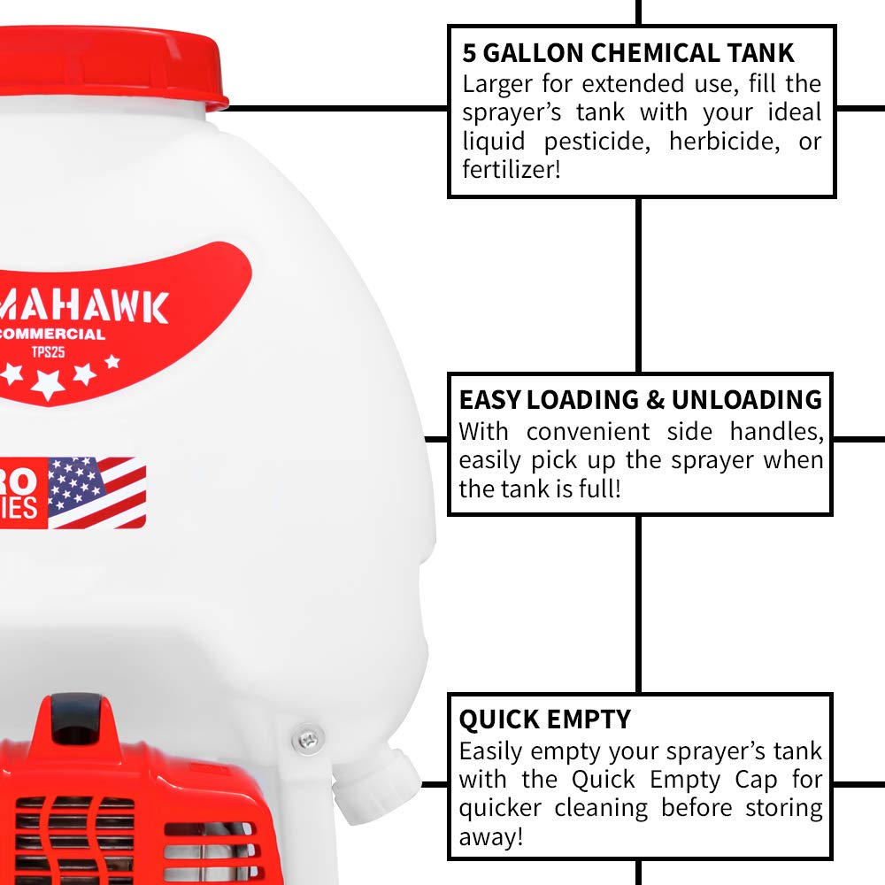 Tomahawk 5 Gallon Gas Power Backpack Sprayer 435 Pressure for Insecticide Fertilizer Bugs Weeds Mosquitoes and Ticks with Foundation Attachment