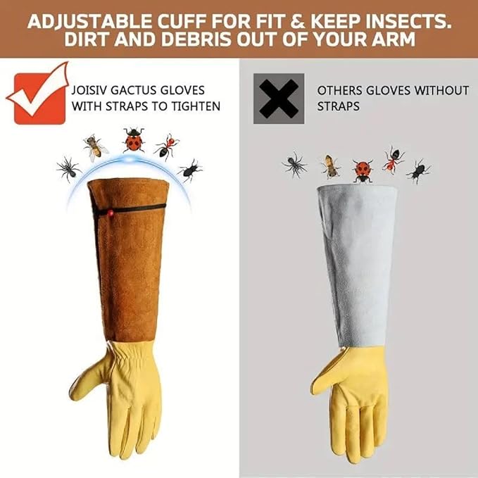 Long Gardening Gloves for Thorn Proof,Rose Pruning Cowhide Leather Garden Gloves for Cactus, Rose and Blackberry