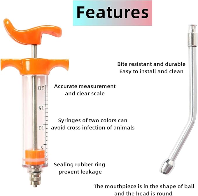 1 Pcs Goats Feed water filler, Drench Nozzle, Reusable, Adjustable Dosage, for Cattle, Sheep, Goats, Horse, Pig, Dog Supplies (Orange 20ml)