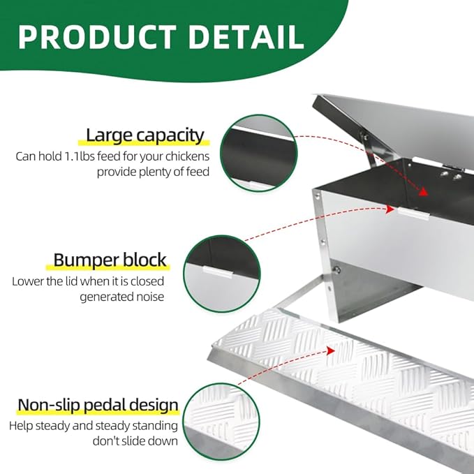 MODUODUO Automatic Chicken Feeder Treadle Poultry Feeders 11lb/5kg Feeding Trough for Chickens, Pheasants, or Roosters