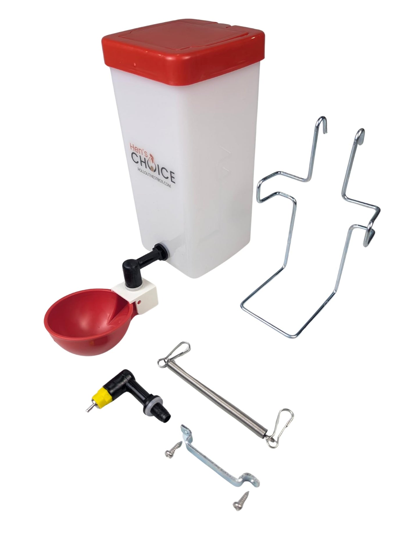Hen's Choice™ 1L (32 oz) Drinker W/Cup, Nipple, & Wire Bracket for Poultry & Small Animals, Chick Waterer, Red