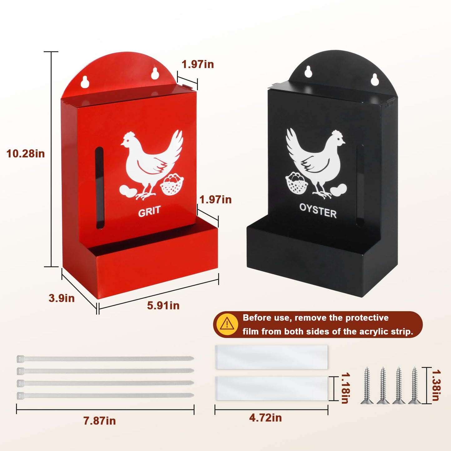 Chicken Oyster Shell and Grit Feeder, 2pcs Poultry Feeder Metal Gravity Hanging Chicken Feeders Chick Grit Oyster Shells Coop Accessories