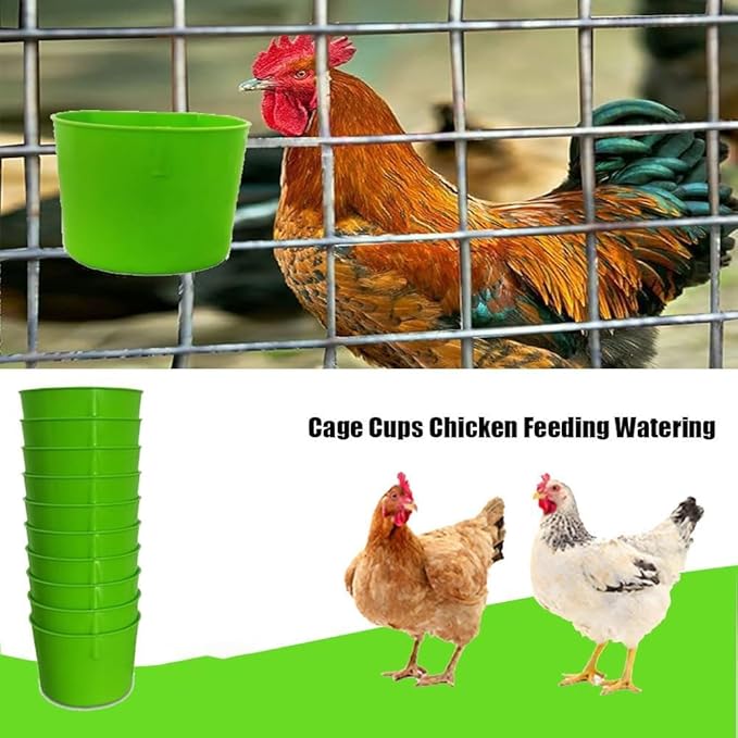 10Pcs Chicken Water Cups Cage Cup Bird Cage Feeder 8 oz Chicken Feeders Water Bowl Hanging for Cage Plastic Birds Feeders Hanging Food and Water Coop Cups for Treats Grit(Green)