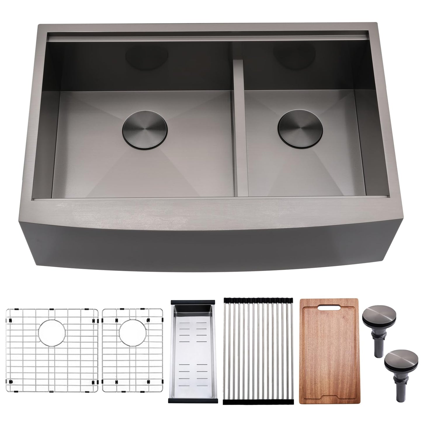 Kitead 33x22 Double Bowl Farmhouse Sink Workstation - 33 Inch Black Stainless Steel Kitchen Sink Double Bowl, Undermount Farmhouse Kitchen Sinks with Accessories