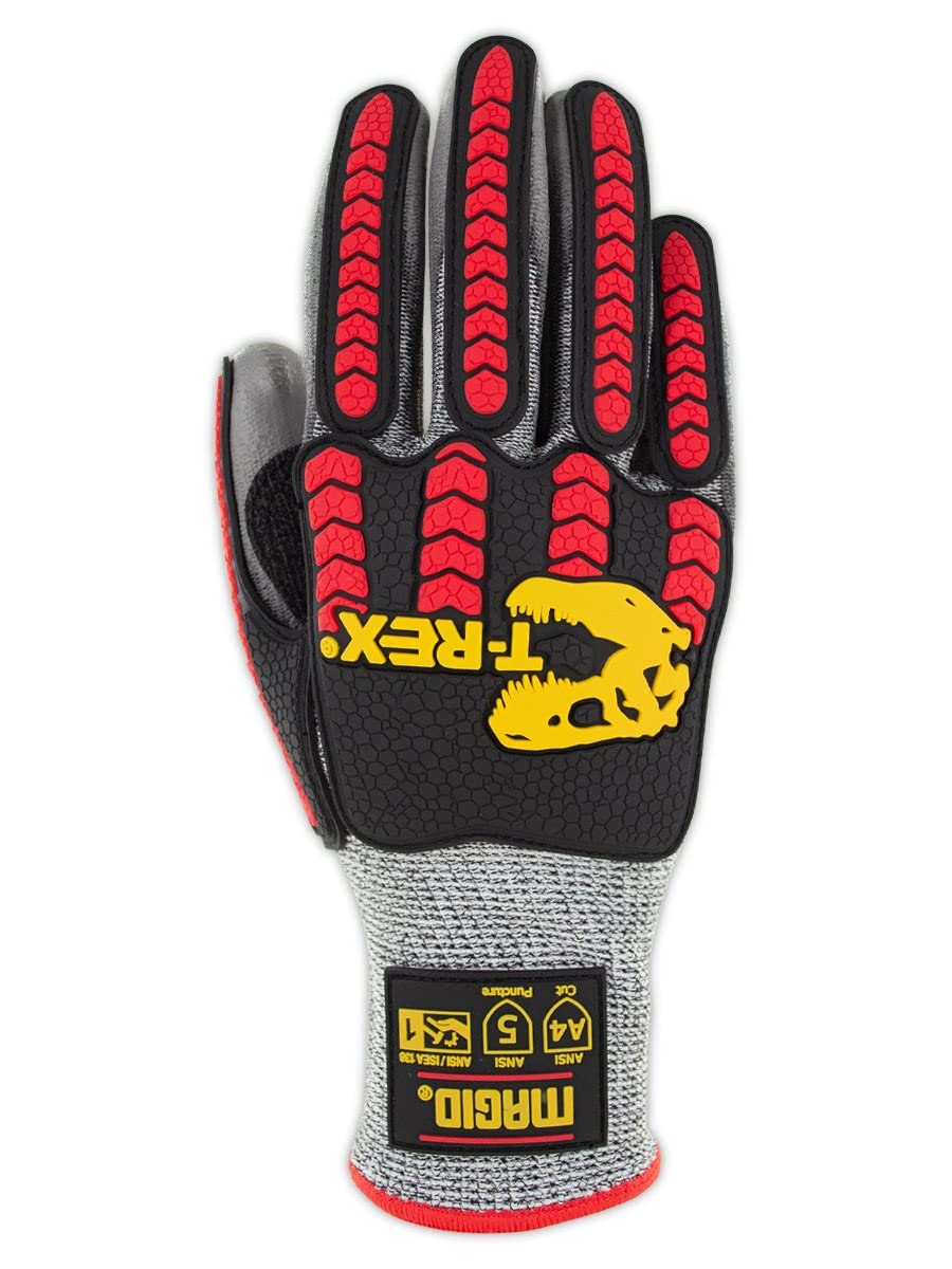 MAGID T-REX TRX442 Flex Series Lean Lightweight Impact Gloves, 72 Pairs, Polyurethane Palm Coated, Size 10/XL, Salt & Pepper