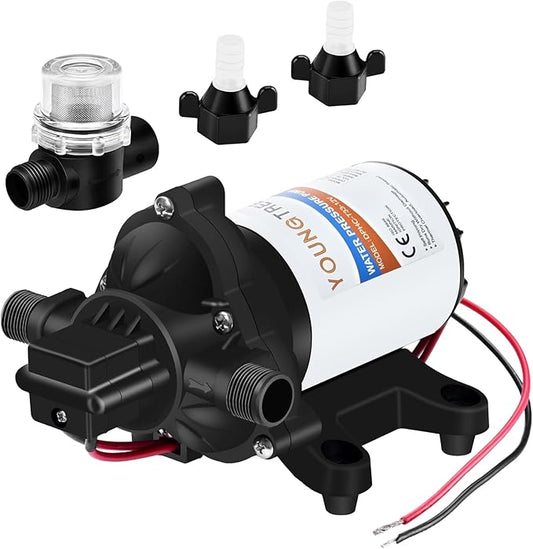 YOUNGTREE Water Diaphragm Pump 12 Volt DC 3.5 GPM 45PSI, On Demand Self-priming Water Pump for RV Caranvan Marine Camper Sprayer