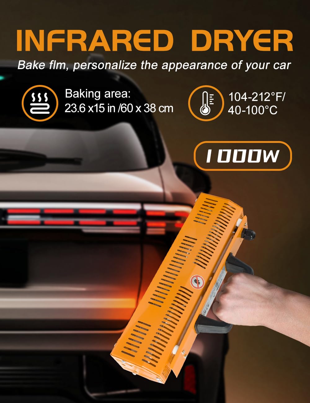 pakowin Shortwave Infrared Paint Curing lamp - 1000w 110v Handheld Infrared Dryer for Automobile, Paint Booths, Furniture