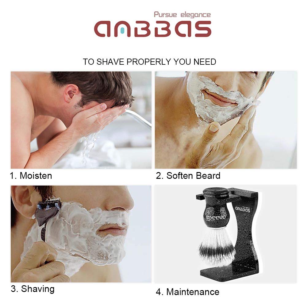 Anbbas Faux Badger Shaving Brush with 3.5 oz Goat Milk Shaving Soap and Bowl Stainless Steel,Black Acrylic Shaving Stand Holer for DE Razor Men Shave Kit