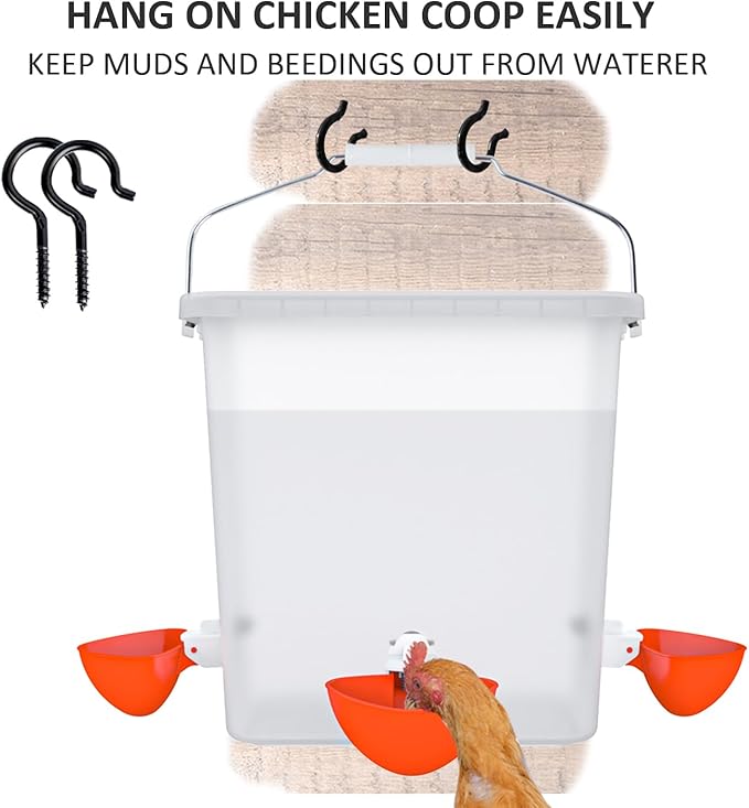 Automatic Chicken Feeder and Waterer Set Chicken Feed Bucket with 3 Feeders Ports Poultry Waterer Water Cups