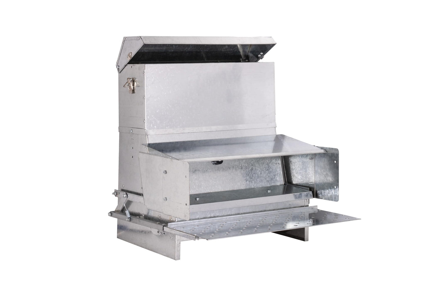 RentACoop 25lb Automatic Metal Treadle Feeder and 15lb Extension Bundle - 40lb Capacity Total