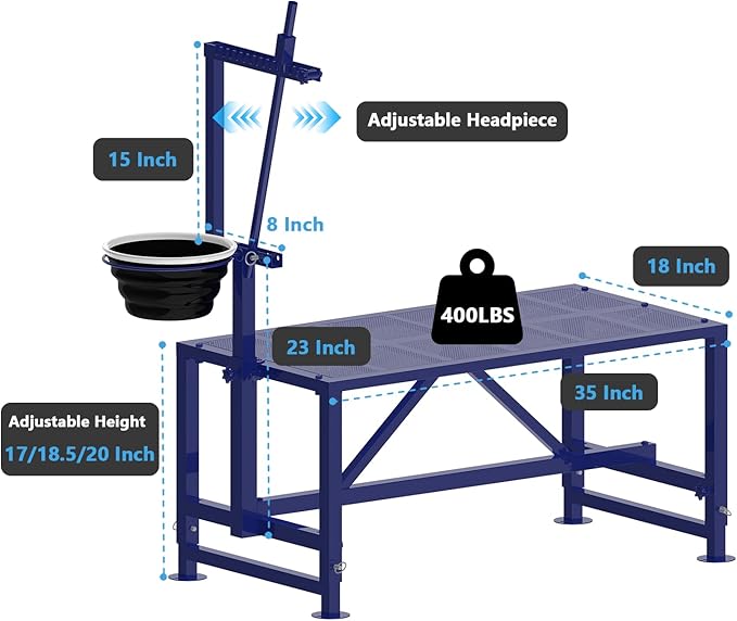 400 LBs Goat Milk Stand for Pygmy and Dwarf Goats, Goat Stand with Feed Bin, Goat Milking Stand for Sheep Trimming and Milking, Hoof Trimming Stand Adjustable Size, Iron Blue