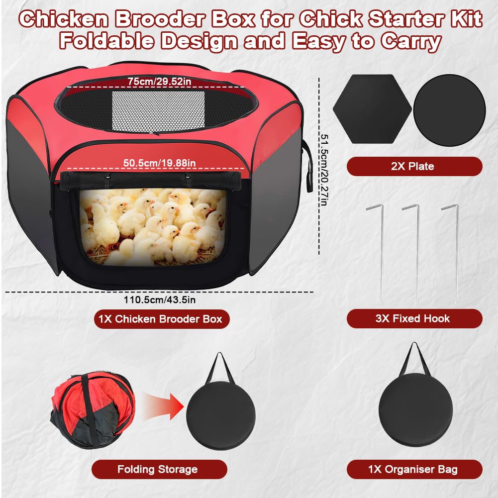 Chicken Brooder Box for Chick Starter Kit，Abnaok 2025 Upgrade Double Door Chick Brooder Pen/Chicken Playpen/Chick Tent Baby Chickens Supplies Up to 15 Baby Chicks,Duck,Quail
