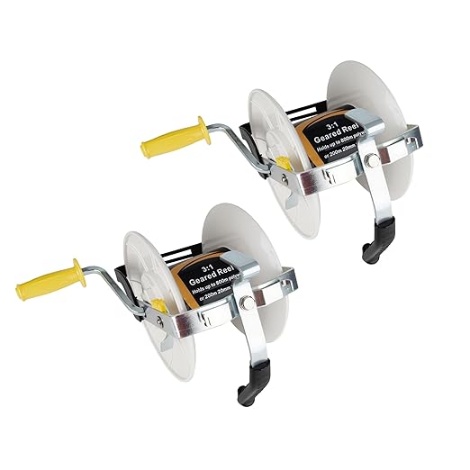 Electric Fence Reel 3:1 Geared Electric Fencing Standard Reels with Crank Geared Polywire Reel Stabilizer 2 Pack