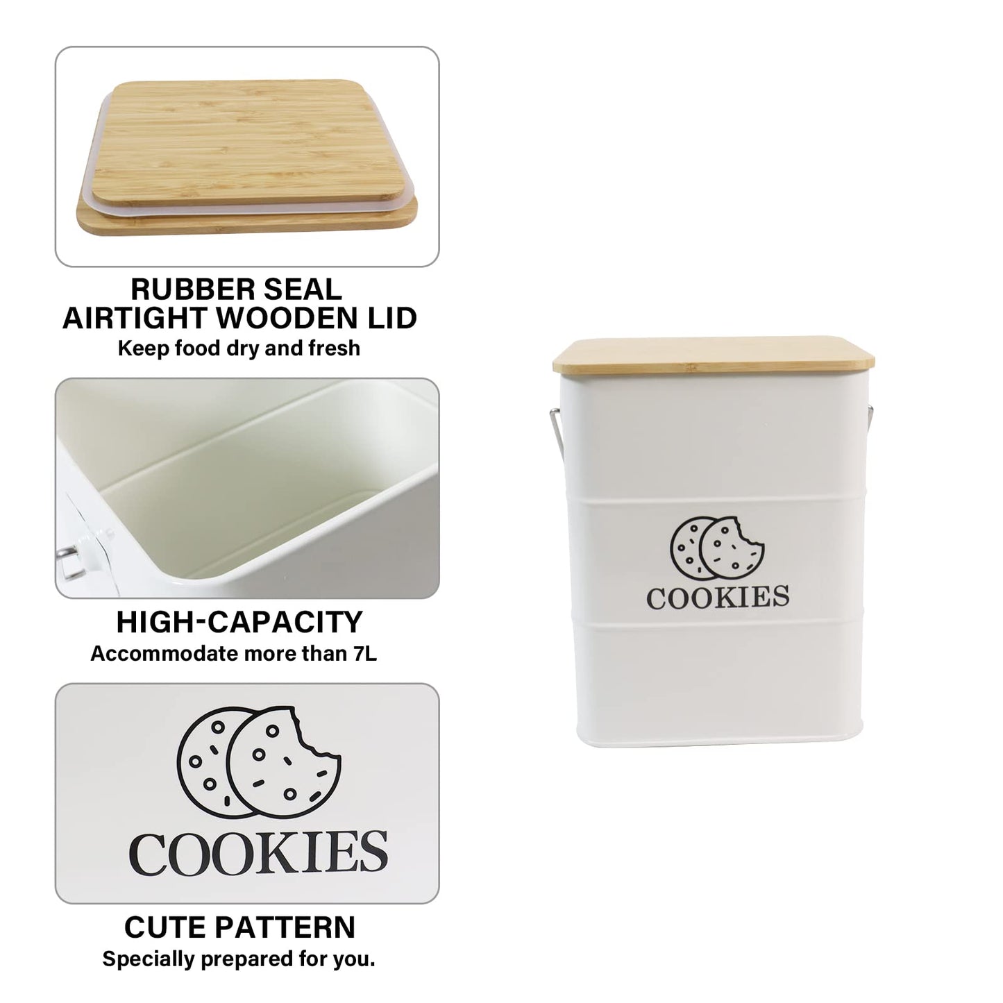 Gdfjiy Cookie Jars, White Cookie Storage Container, Metal Biscuit Tin Snack Jar with Lids Airtight & Handle, Cookies Tin Box, Food Storage Canisters for Candies, Cookies, Biscuits and Snacks