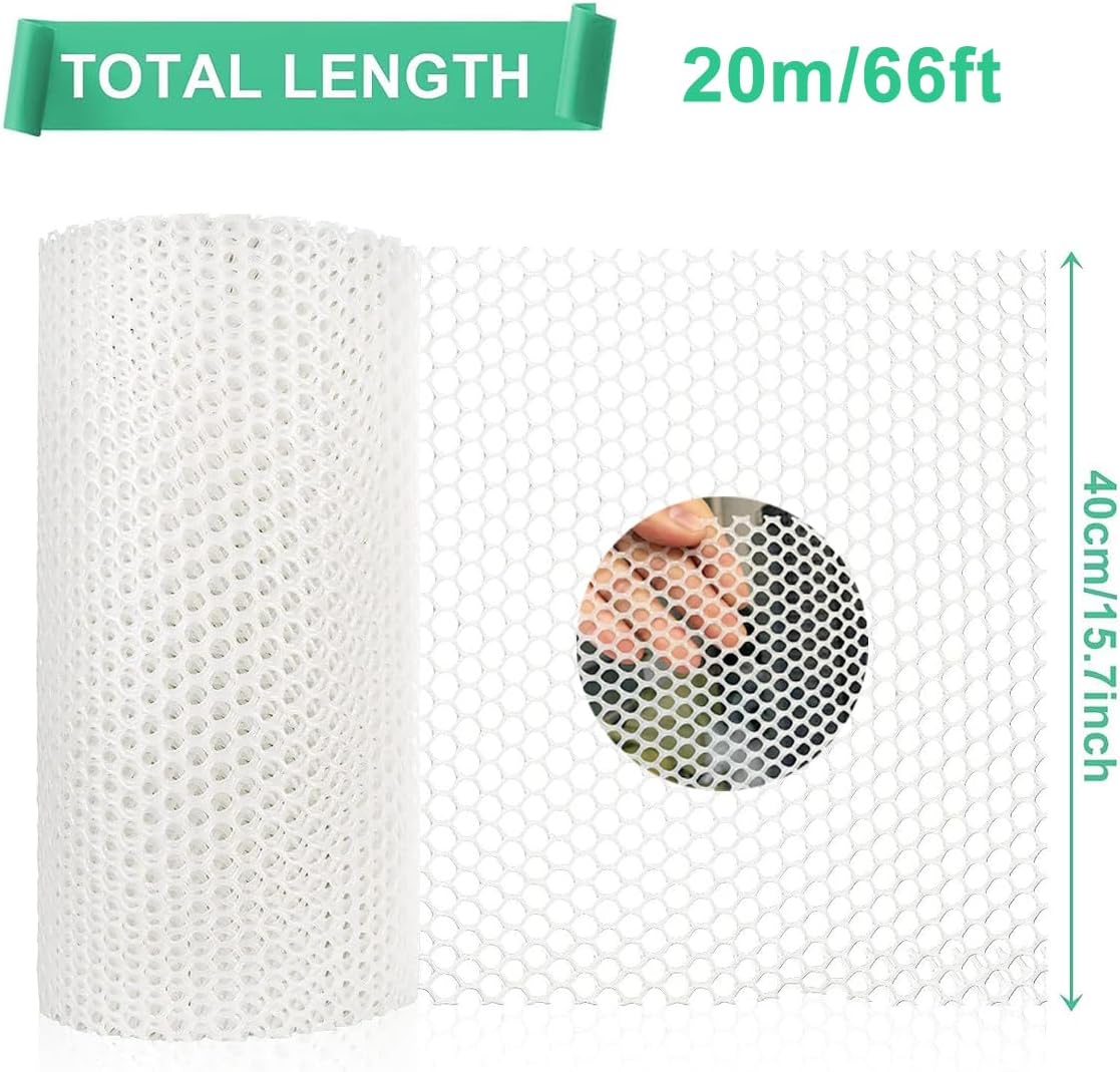 Plastic Chicken Wire Mesh Fence 15.7IN x 66FT,Poultry Fencing Garden Netting,Animal Barrier Fence,Construction Barrier Netting,Hexagonal Fencing for Farm,Frame Crafts,Floral Netting