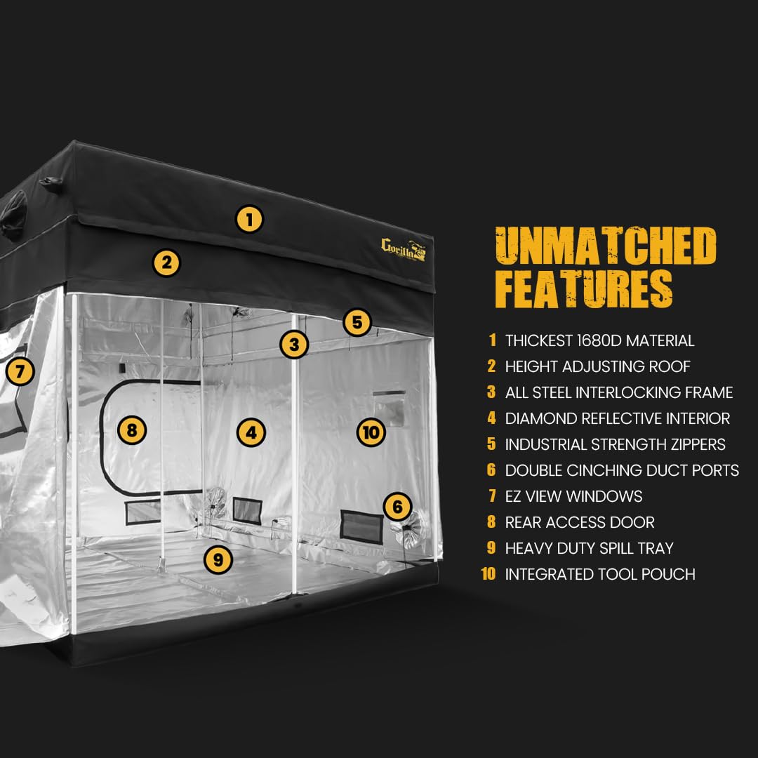 Gorilla Grow Tent Pro 2 x 2.5 x 5'11 to 6'11 w/Included Extension Kit - Tallest Premium Indoor Grow Tent, Thickest & Most Durable Gorilla Canvas, Strongest w/ 300lb Hang Capacity, Hydroponic Grow Box