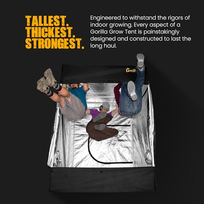 Gorilla Grow Tent Pro 4' x 4' x 6'11 to 7'11 w/Included Extension Kit - Tallest Premium Indoor Grow Tent, Thickest & Most Durable Gorilla Canvas, Strongest w/ 300lb Hang Capacity, Hydroponic Grow Box