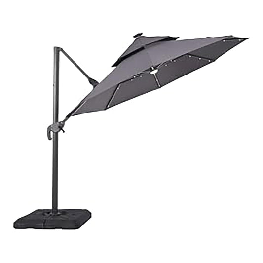 Greemotion Lucin 8-foot Cantilever UV-resistant Shade Rotation Tilt Umbrella with Heavy Base and Built-in Solar Panel LED Light for Outdoor, Porch, Pool, Deck, Grey