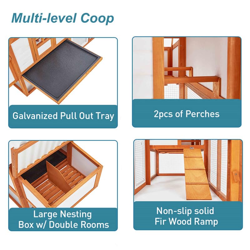 Chicken Coop Hen House, Rabbit Bunny Hutch Outdoor, Wooden Large Walk in Wooden Chicken Coop for 6/8/10 Chickens, Portable Outdoor Rabbit Hutch, Nesting Box with 5 Access Areas