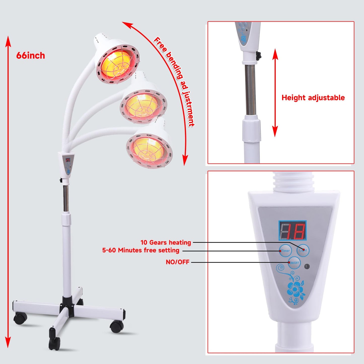 Rhmip Infrared Light,White 275W Near Red Infrared Heat Lamp for Relieve Joinpt Pain and Muscle Aches