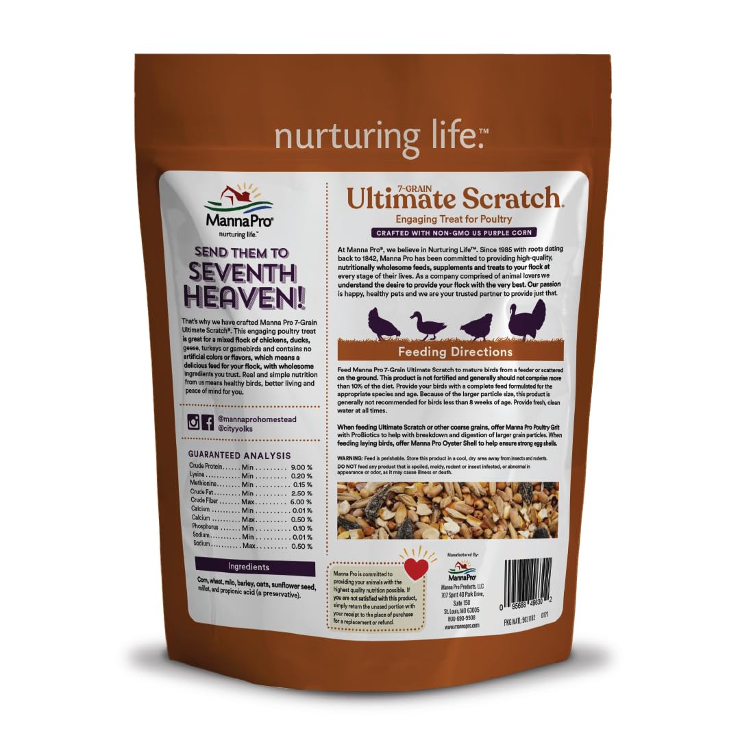 Manna Pro 7-Grain Ultimate Chicken Scratch – Non-GMO Scratch Grain Treat for Chickens, Hens and Other Birds – Natural Multigrain Blend for Poultry and Backyard Flocks – 10 lb Bag