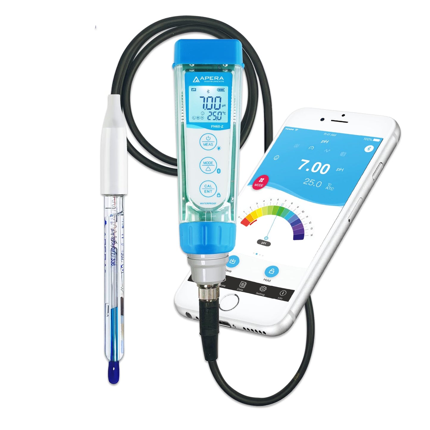 Apera Instruments PH60Z-VS Smart Handheld pH Meter Tester Kit with LabSen 855 ATC pH Electrode for Lab-Grade pH Measurement of Viscous Liquid Samples