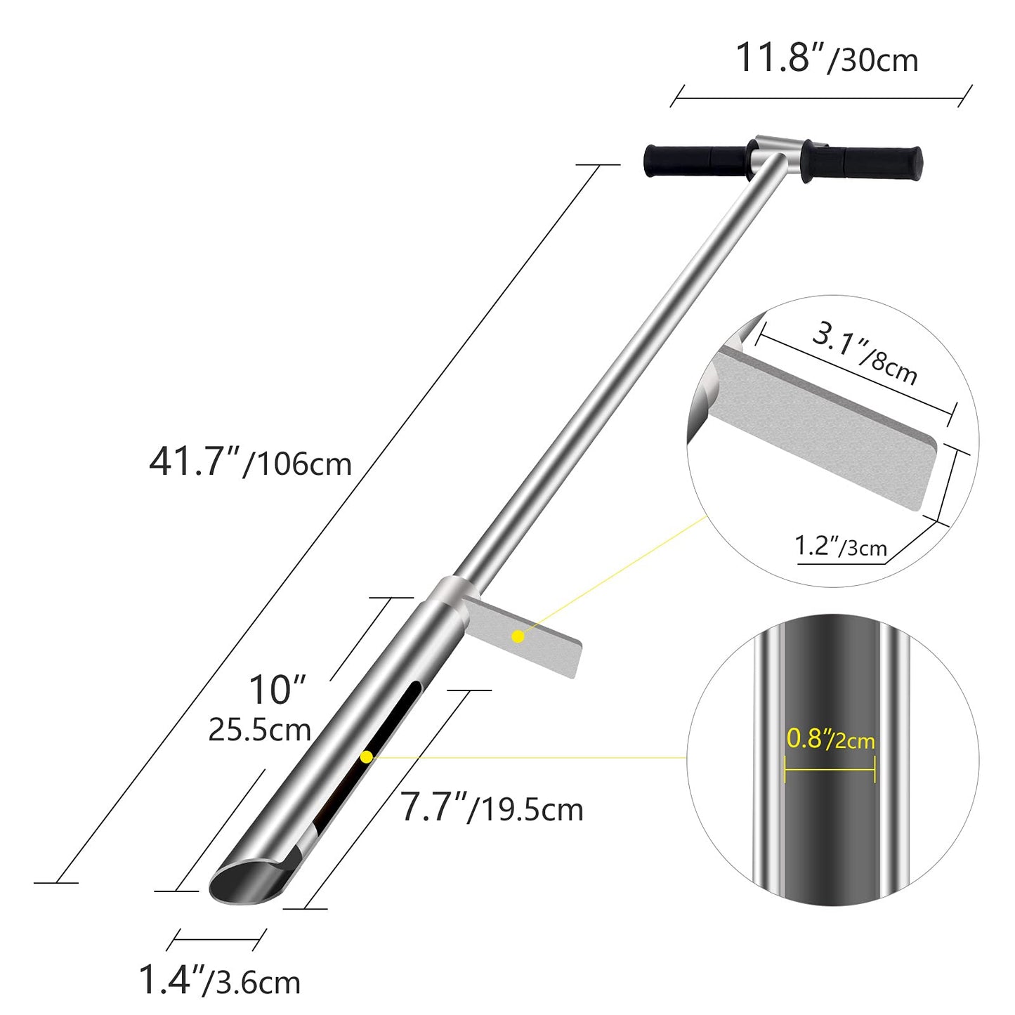 LAKAGO HOMIER 40"(1 Meter) Soil Sampler Probe 304 Stainless Steel with Ejector and Foot Pedal