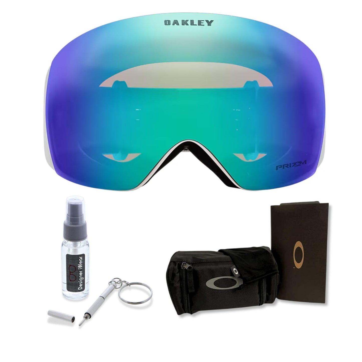 Oakley Flight Deck L OO7050 Matte White w/Prizm Argon Ski Goggles For Men For Women + Bundle Accessory Leash Kit, Microfiber Pouch