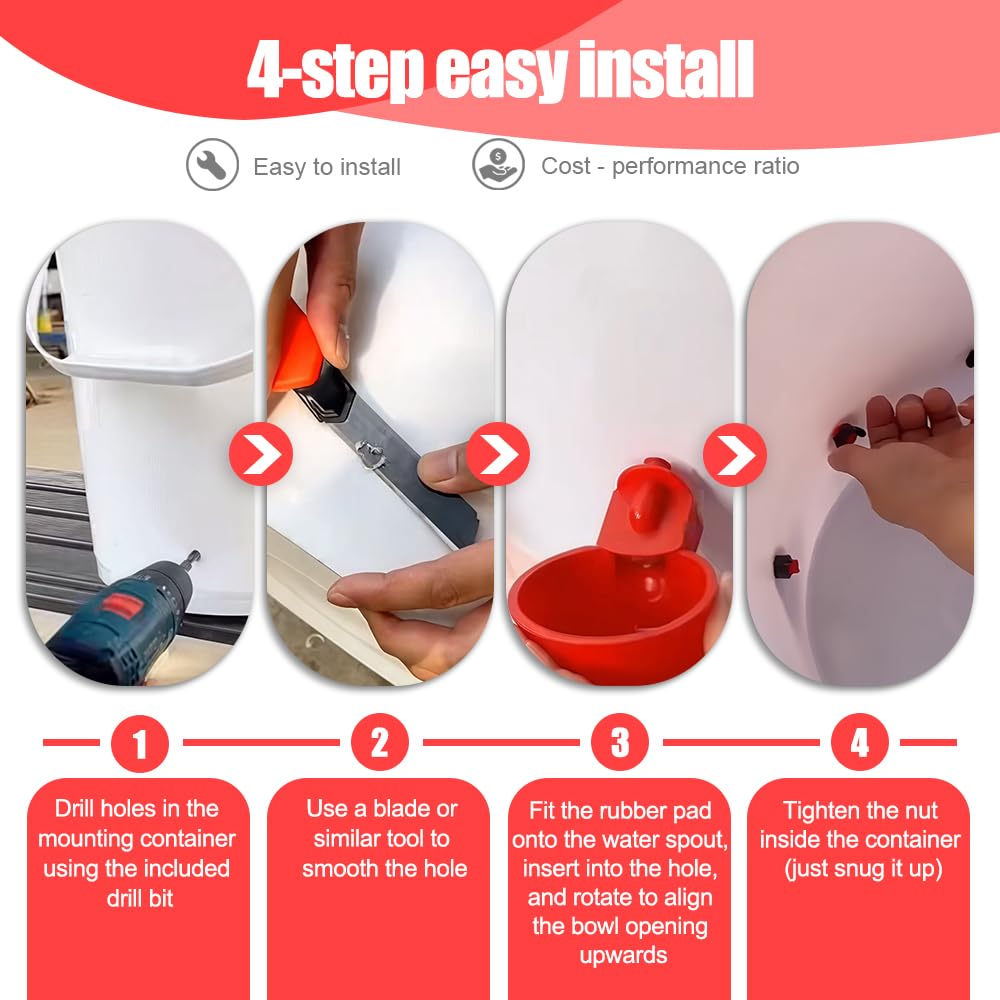 ZKZDSH 32 Pack Automatic Poultry Chicken Waterer Drinker Cups for Water Bucket DIY Automatic Chickens Coop and Ducks Water Dispenser Feeder Kit bebederos para gallinas with Mounting Hole Opener