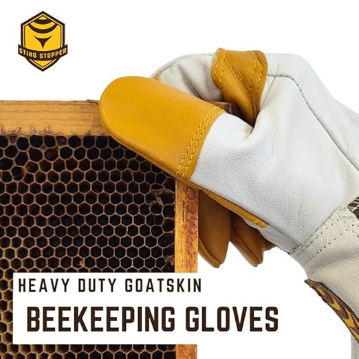 Sting Stopper Heavy Duty Beekeeping Gloves Men Women, Goat Skin Bee Gloves with Short Canvas Cuffs, Sting Proof Bee Keeping Gear | Olive Green, 2X-Large