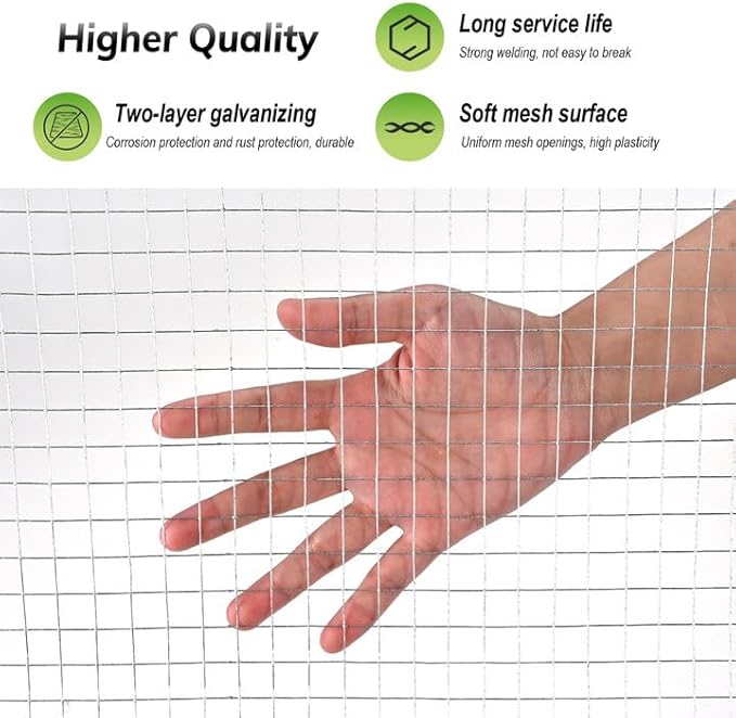 Hardware Cloth, 1/2inch 23Ga 16in x 50ft Chicken Wire Fencing, Galvanized Welded Chicken Wire Mesh for Chicken Coop Poultry Netting Garden, Predator Proof Chicken Wire Fence Roll
