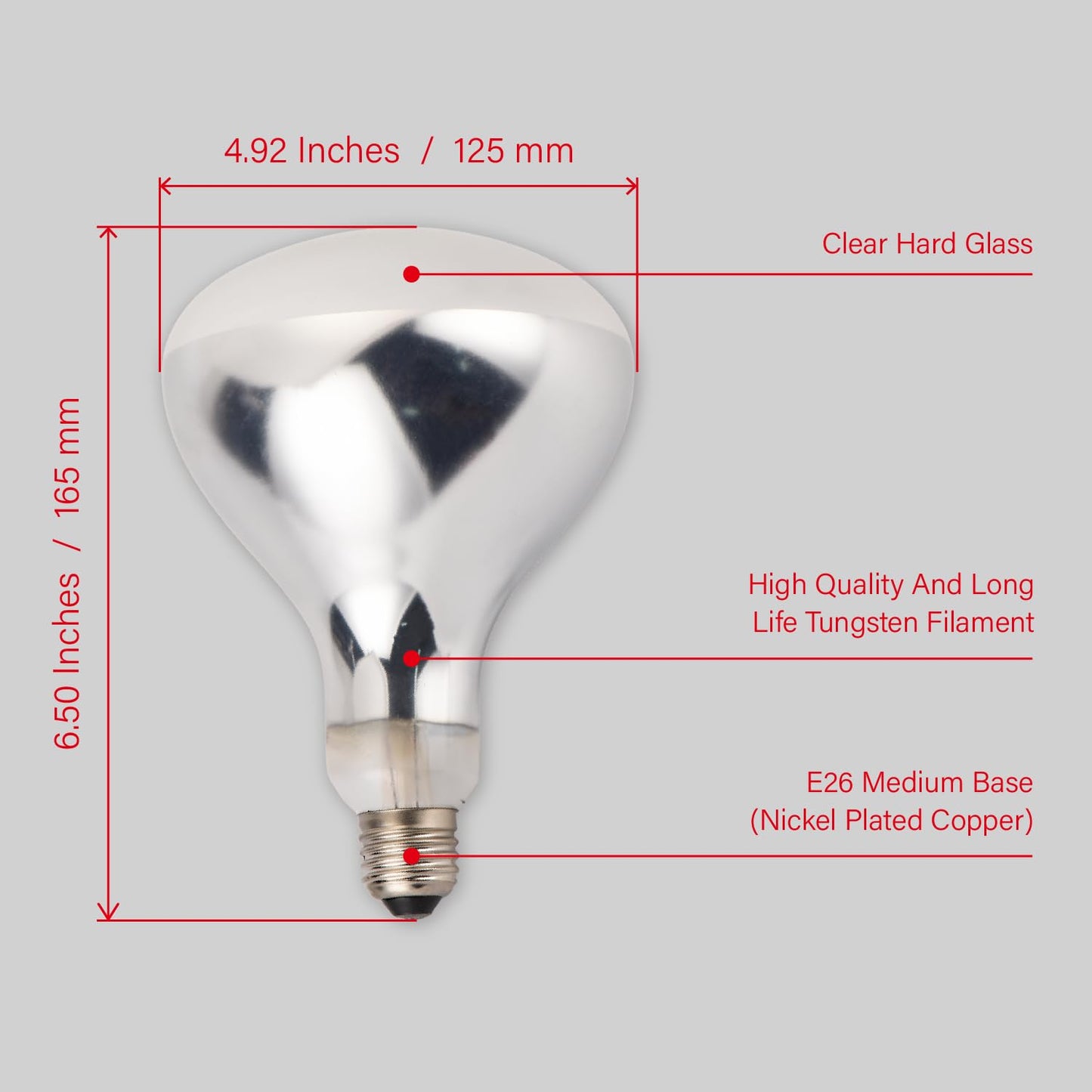 FSCHLELUX Incandescent R40 Reflector Infrared Lamp, Explosion Proof Clear Glass, with Teflon Coating, E26 Base, Heat Lamp Bulb 375W Special for Food Service Industry, 2 Pack (R40INCT)