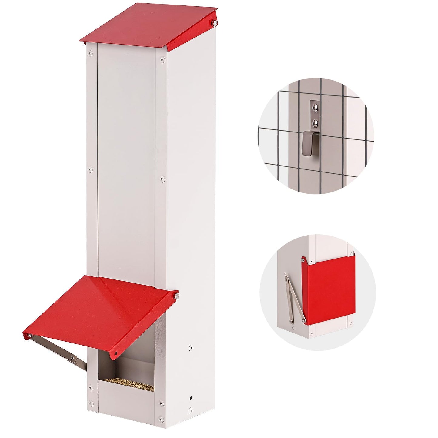KHEARPSL Galvanized Chicken Feeder Hanging Chicken Coop Feeder Automatic Gravity Feeder Outdoor Weatherproof Metal Poultry Feeder with Lid Holds 8Lbs of Feed, No Waste Design