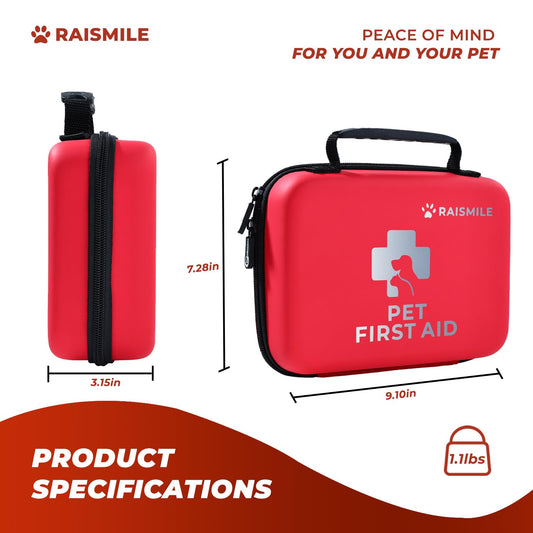 Raismile Dog First Aid Kit, Pet First Aid Supplies for Treat Dogs & Cats in an Emergency, Ideal for Use at Home, Outdoors, Traveling