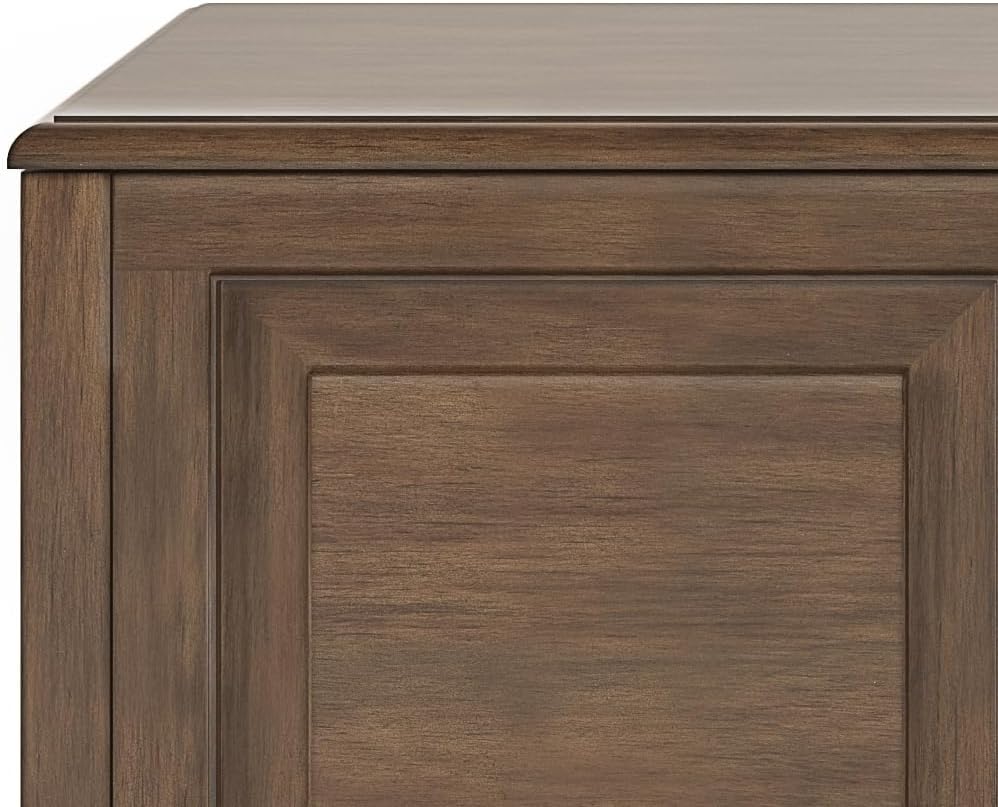 SIMPLIHOME Connaught Entryway Storage Bench - 51 inch Wide Solid Wood Storage Trunk Seat in Natural Aged Brown, Traditional Bench for Entryway or Living Room with Lift-Up Lid and Decorative Moulding