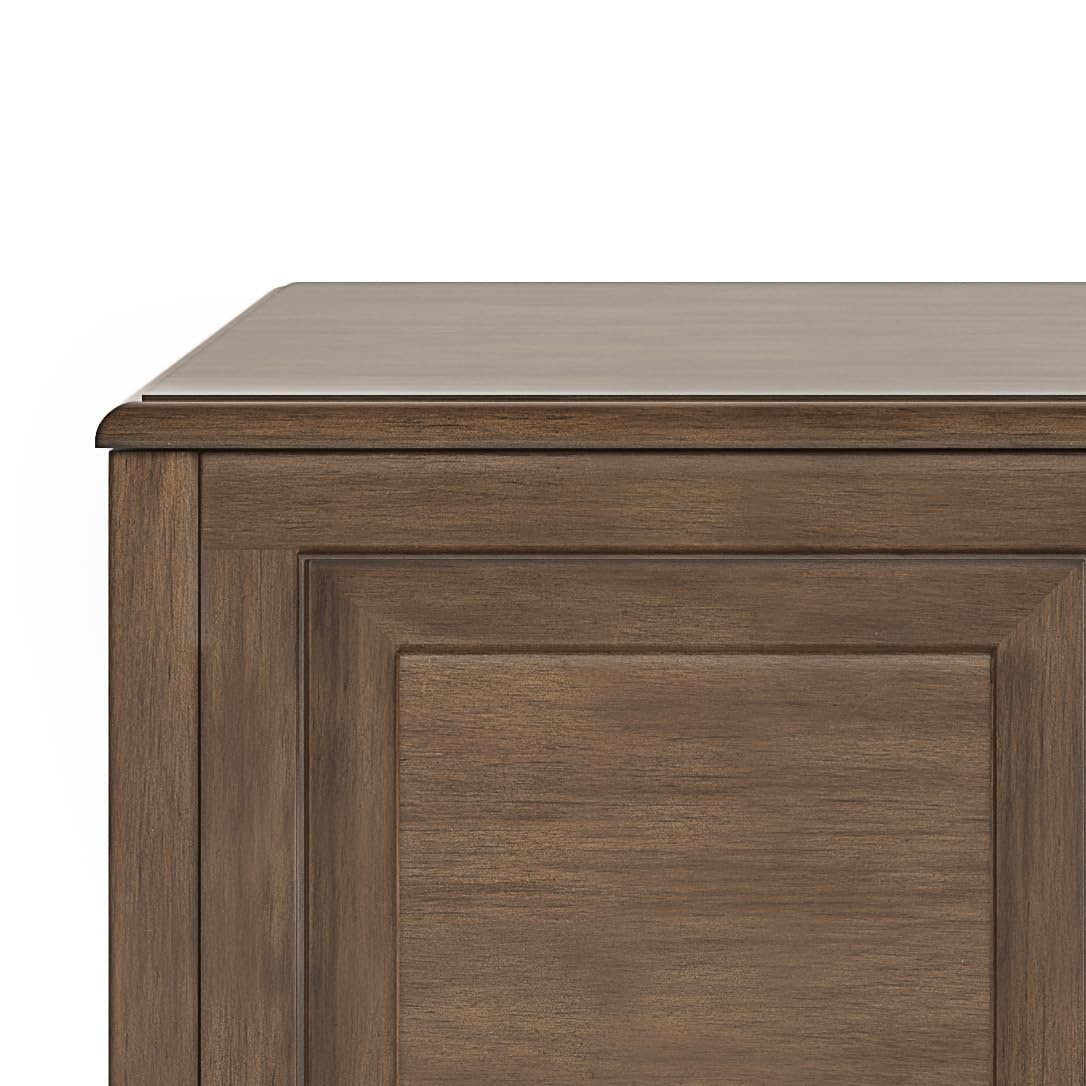 SIMPLIHOME Connaught Entryway Storage Bench - 51 inch Wide Solid Wood Storage Trunk Seat in Natural Aged Brown, Traditional Bench for Entryway or Living Room with Lift-Up Lid and Decorative Moulding